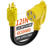 PlugSaf L14-30 to L14-50 twist-lock adapter enables secure RV power connections.