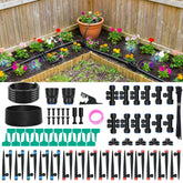 PNNEQ 100FT drip irrigation system shown as outdoor kit for efficient garden watering.