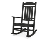 Polywood Presidential Rocking Chair Black front view showcases clean lines and sturdy rockers for porch relaxation.
