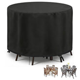 POMER round bar-height table cover shows waterproof protection for outdoor furniture.