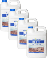 Pond Champs Blue Lake Dye bottle front shows brand and vivid water color.