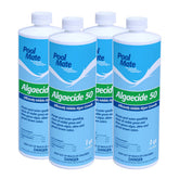 Pool Mate algaecide bottle front view for clear pool water