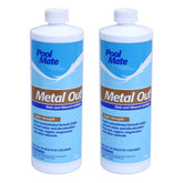 Pool Mate Metal Free bottle being poured to prevent staining in pool water