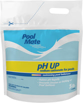 Pool Mate pH Up bag, 5-pound pouch for rapid pH adjustment.