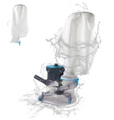 PoolCent cordless leaf vacuum head capturing leaves for quick pool cleanup.