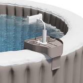 POOLCOMFT hot tub table tray setup showing easy reach during spa time
