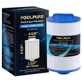 POOLPURE PLF4CH-20 spa filter close-up showing dirt-locking performance for clear water.