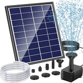 POPOSOAP solar panel powers steady fountain spray in sunny bird baths.