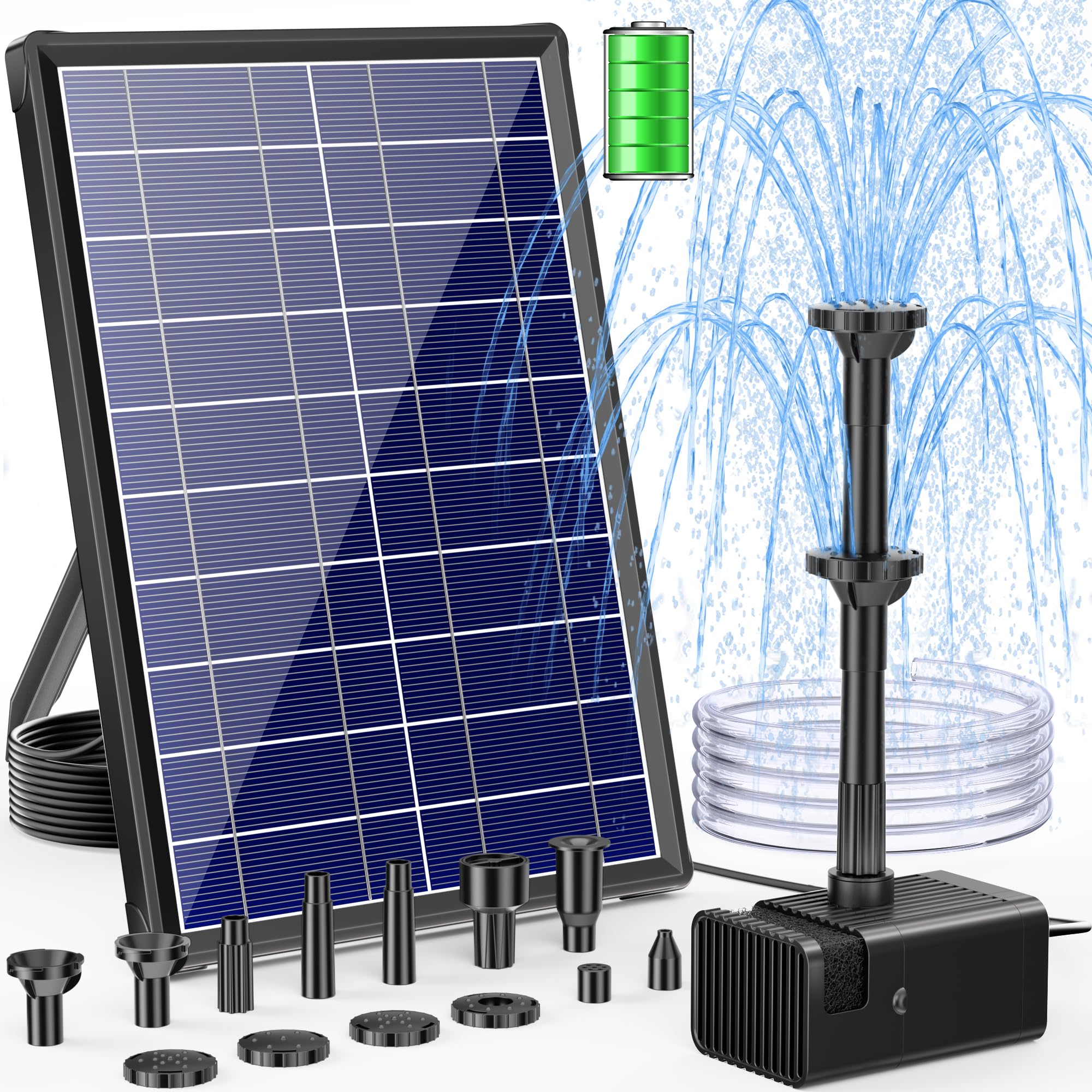 POPOSOAP solar fountain pump with battery backup for reliable garden water features