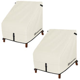 Porch Shield deep-seat Adirondack cover in beige protects from rain and sun.
