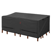 Porch Shield patio table cover protecting a 96x48 inch table from rain and dust