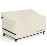 Porch Shield waterproof outdoor bench cover protecting a 56-inch bench from rain and sun.