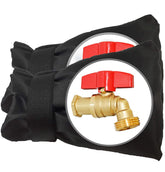 POROLIR outdoor faucet cover with thick insulation protecting a frosty spigot in winter
