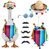 Potidure Mexican Goose Outfit with sombrero and bandana brightens porch decor.
