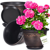 Pottiffe 12-inch planter with drainage holes and saucer for indoor use.