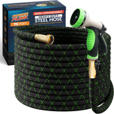 PowerFlow garden hose 75ft with metal core for durable, kink-resistant watering.