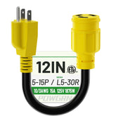 POWGRN 15A to 30A RV adapter cord 12in ready for outdoor generator connections