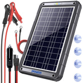 POWOXI 12V solar panel on a vehicle delivering steady trickle charging.