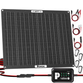 POWOXI 50W solar charger front panel for RV use, compact and portable.