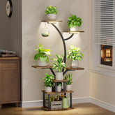 POZILAN plant stand with grow light in a 7-tier corner display, ideal for space-saving indoor gardening.
