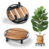 PRAQECZ plant caddy with wheels for 12-inch round pots, easy indoor-outdoor mobility.