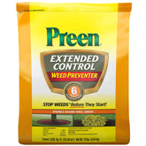 Preen Extended Control Weed Preventer 10 lb bag ready to block weeds for up to six months.