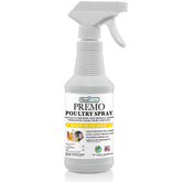 Premo Guard Poultry Spray bottle 16oz shown applying natural oils to protect chickens from pests