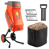 PROYAMA 15 Amp electric wood chipper with rear wheels for easy yard transport.