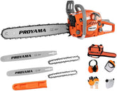 PROYAMA 62CC chainsaw engine powers through tough wood cutting tasks.