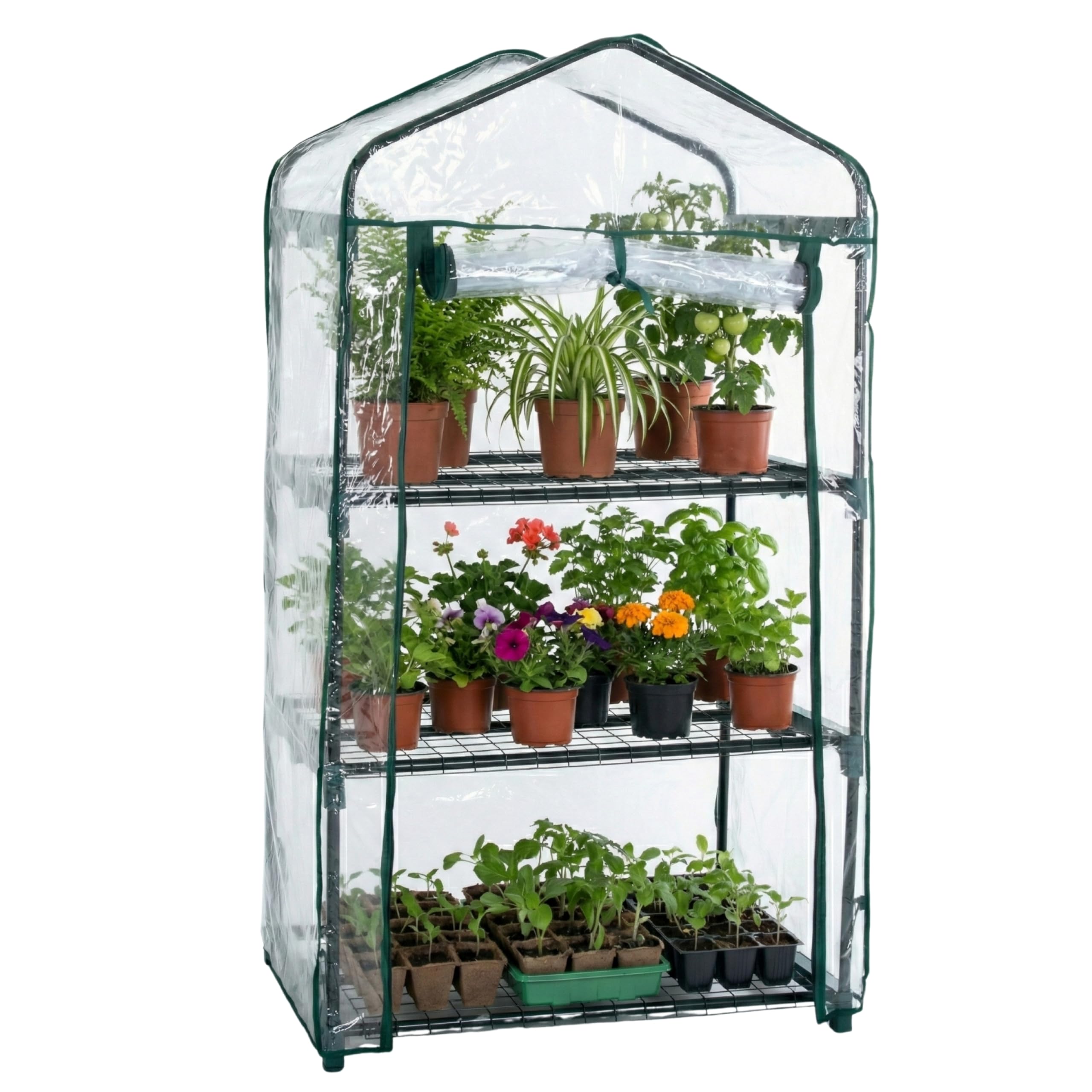 Pure Garden 3-tier greenhouse shelving closeup for seed starting.