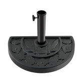 Pure Garden half-round umbrella base with 20lb weight stabilizes a wall-adjacent setup.