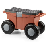 Pure Garden rolling cart seat in terracotta with bench for comfortable gardening.