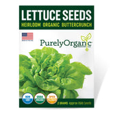 Purely Organic Buttercrunch seeds pack front for easy spring sowing and fresh lettuce.