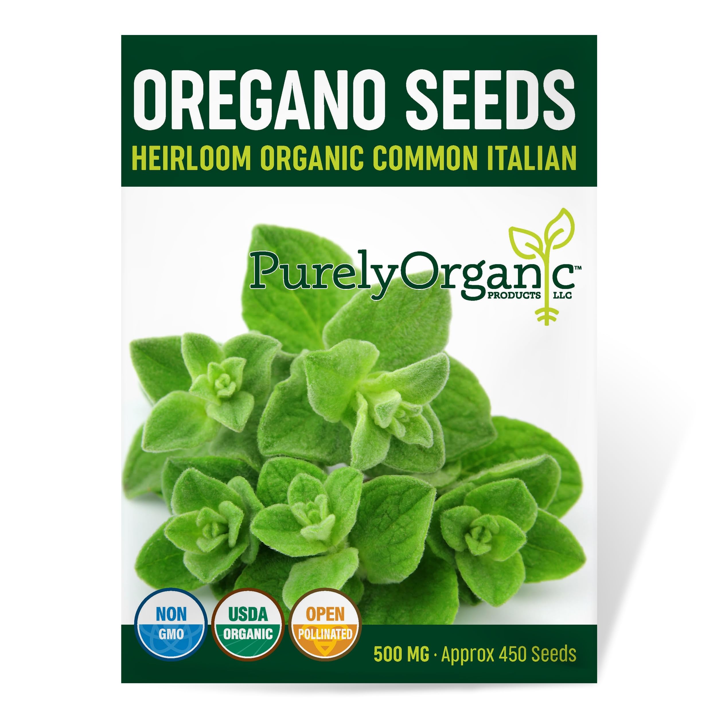 Purely Organic Italian oregano seeds packet for home herb garden, ready for planting