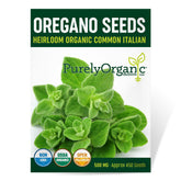 Purely Organic Italian oregano seeds packet for home herb garden, ready for planting