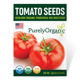 Purely Organic Ponderosa Red Beefsteak seeds packet front; ideal for home garden flavor.
