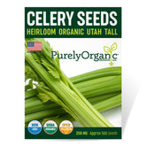 Purely Organic Utah Tall Celery Seeds packet front, gift-ready packaging for seed lovers.