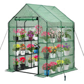 Purlyu Walk-in Greenhouse front view, sturdy frame protecting plants outdoors.