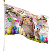 PURYOUNY Easter Flag Bunny with Flower Crown ideal for vibrant yard decor in spring.