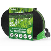 PUUKU flat soaker hose 50ft front view showing flexible low-profile design for even watering
