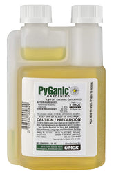 PyGanic Gardening 8oz bottle for outdoor pest protection in organic gardens.