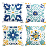 Pyonic outdoor pillow cover in floral blue close-up protecting cushions outdoors
