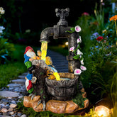 QCF Solar Garden Gnomes fountain 10-inch glows with a gentle LED water stream