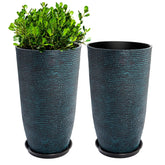 QCQHDU 2-pack blue planters with saucers for stylish outdoor spaces