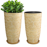 QCQHDU 9-gallon tall planter in beige with faux stone finish, ideal for porch display.