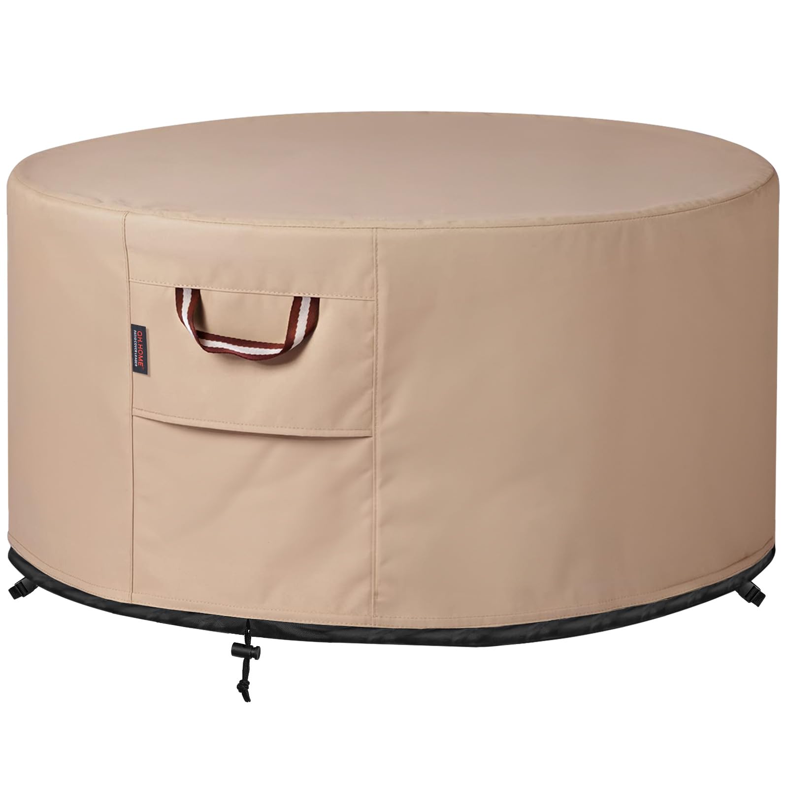 QH.HOME round fire pit cover in wheat protects from rain and debris