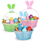 QHou Easter bamboo basket in pink with ears for coordinated gift sets and egg hunts