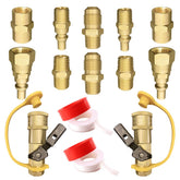 Qieoyk propane quick connect kit with all fittings for RV and outdoor cooking.