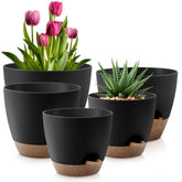 QRRICA self-watering 10-inch pot for indoor and outdoor plants with moisture-friendly design.