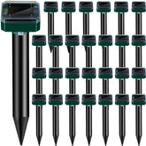 Qualirey 28-piece solar mole deterrent spikes protecting a square lawn area